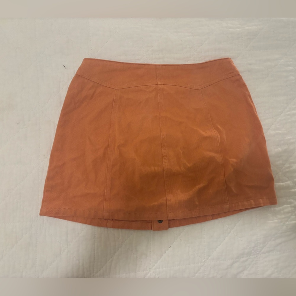 Rust Orange Button-Front Mini Skirt - Picture 3 of 3